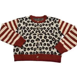 Floerns Leopard Striped Print Long Sleeve Cardigan Button V Neck Teen's Sweater